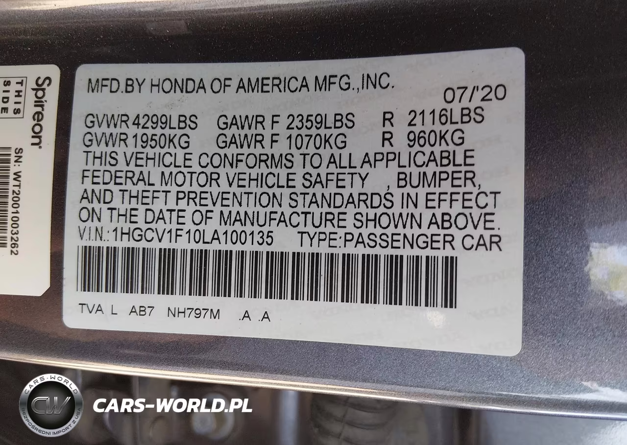 2020 Honda Accord Lx VIN:1HGCV1F10LA100135 - 9