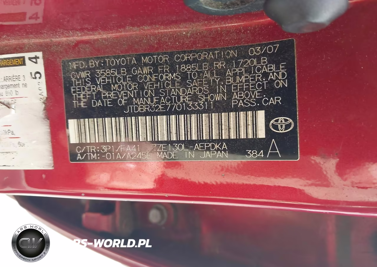 2007 Toyota Corolla Ce VIN:JTDBR32E770133311 - 9