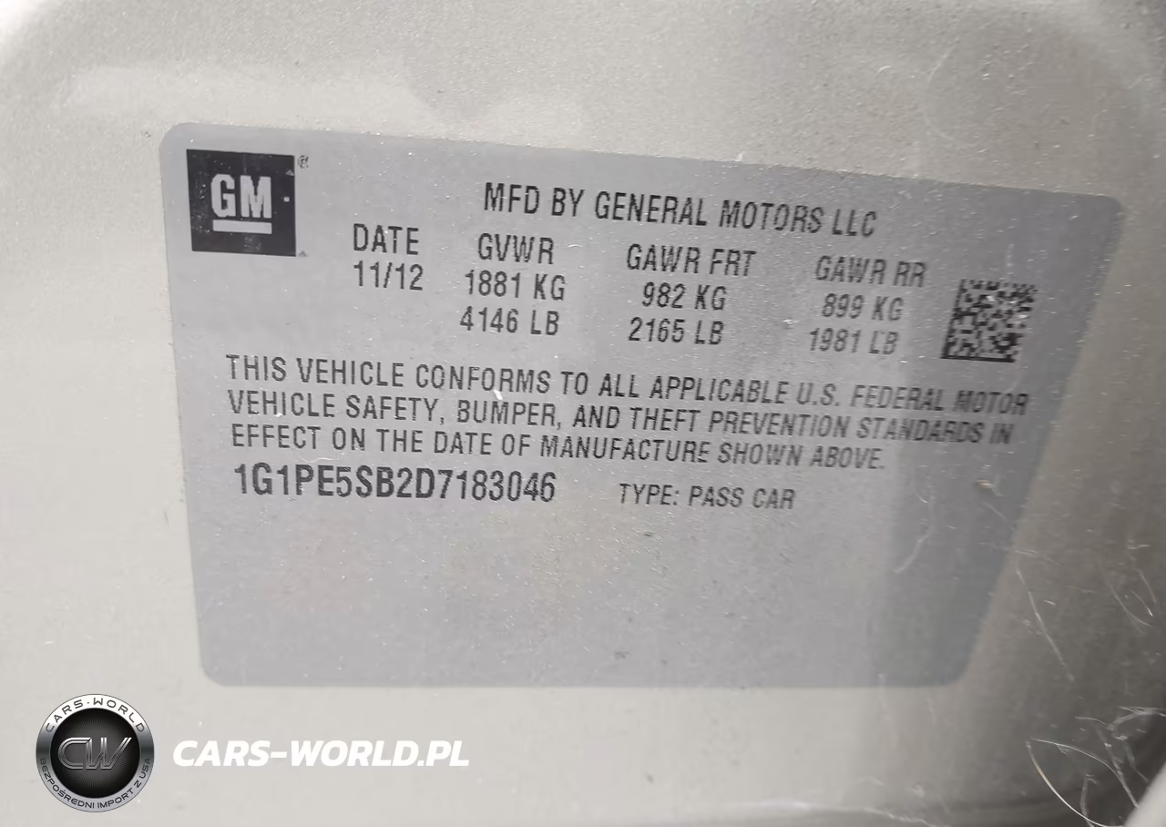 2013 Chevrolet Cruze 2Lt Auto VIN:1G1PE5SB2D7183046 - 9