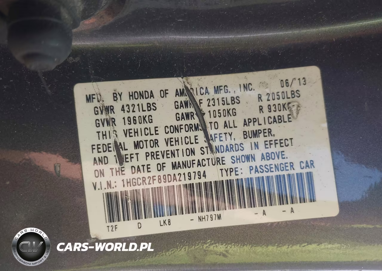 2013 Honda Accord Ex-L VIN:1HGCR2F89DA219794 - 9