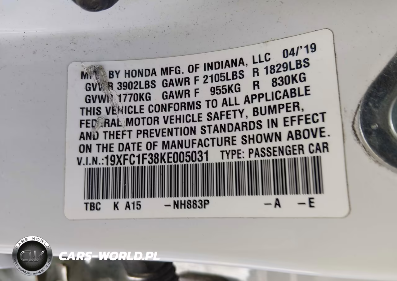 2019 Honda Civic Ex VIN:19XFC1F38KE005031 - 9