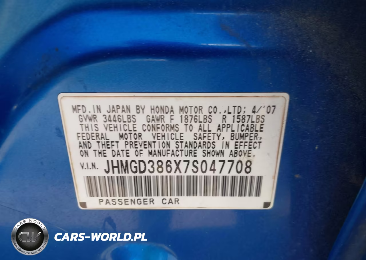 2007 Honda Fit Sport VIN:JHMGD386X7S047708 - 9