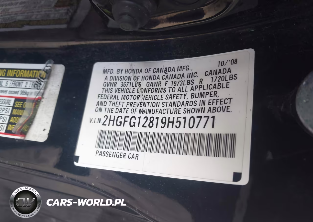 2009 Honda Civic Ex VIN:2HGFG12819H510771 - 9