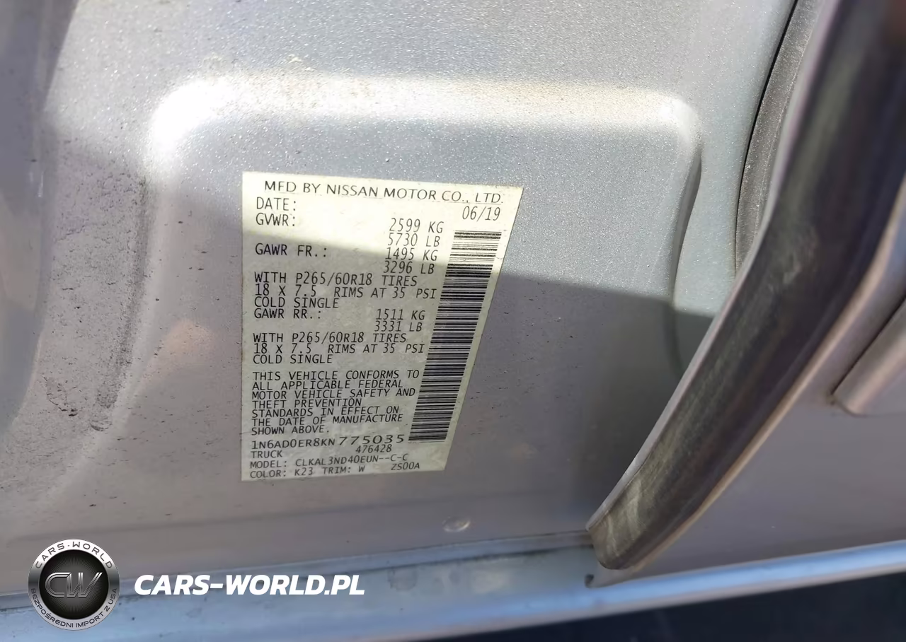 2019 Nissan Frontier Sl VIN:1N6AD0ER8KN775035 - 9
