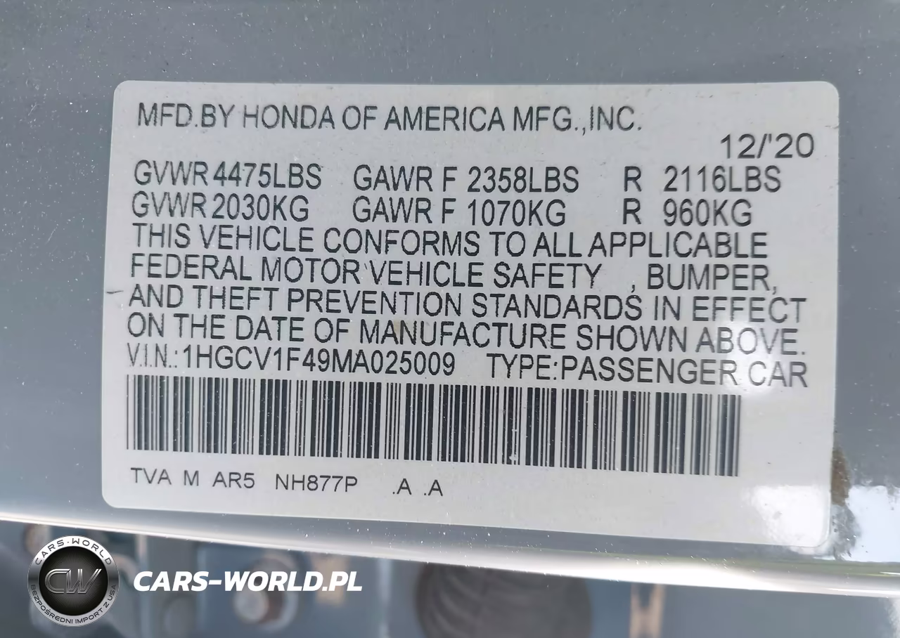 2021 Honda Accord Sport Special Edition VIN:1HGCV1F49MA025009 - 9
