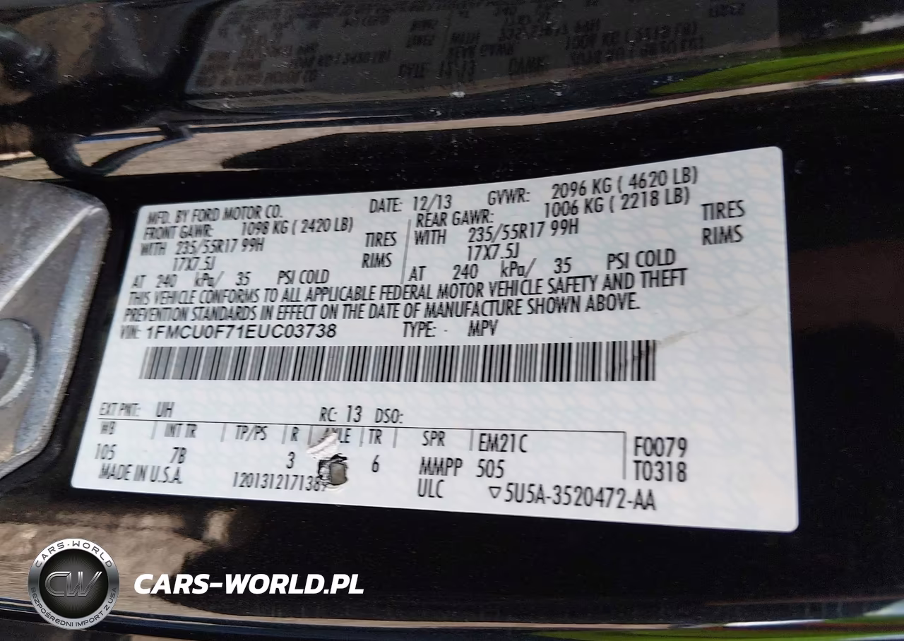 2014 Ford Escape S VIN:1FMCU0F71EUC03738 - 9