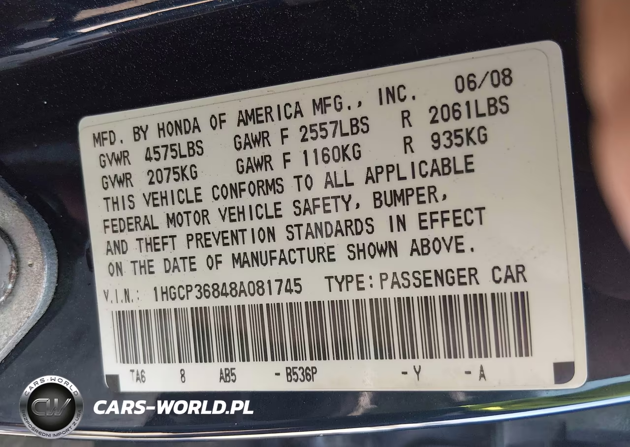 2008 Honda Accord 3.5 Ex-L VIN:1HGCP36848A081745 - 9