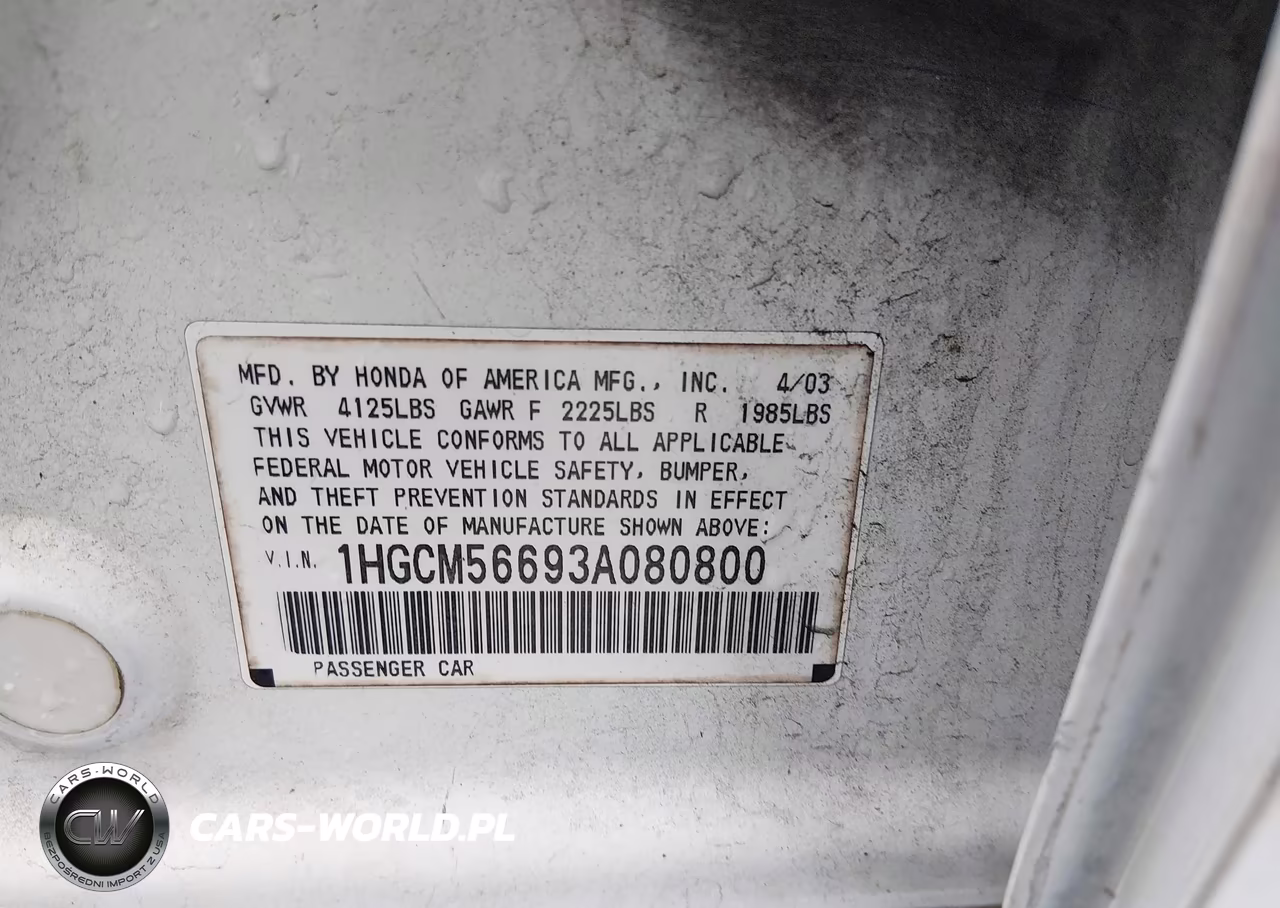 2003 Honda Accord 2.4 Ex VIN:1HGCM56693A080800 - 9