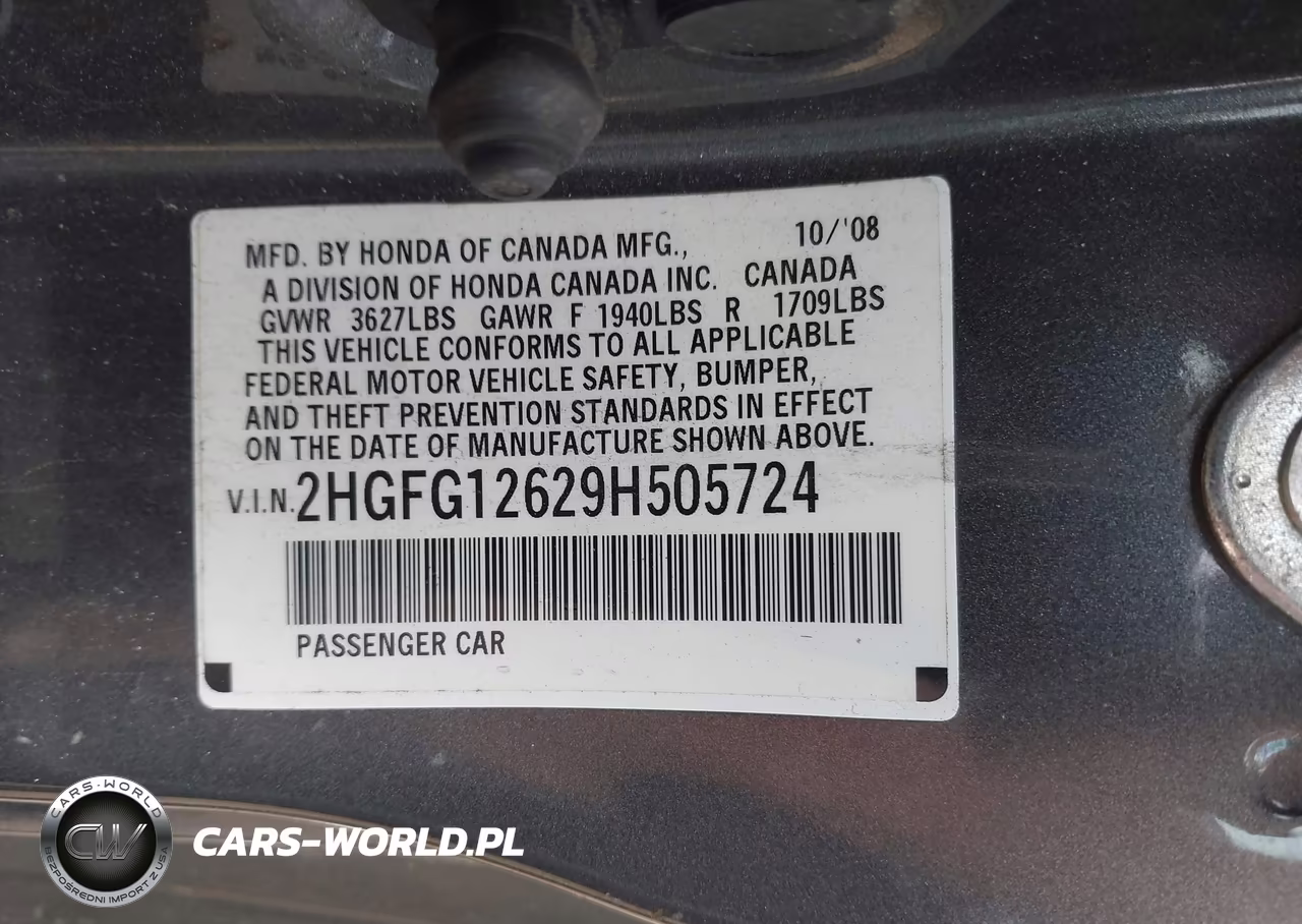 2009 Honda Civic Lx VIN:2HGFG12629H505724 - 9