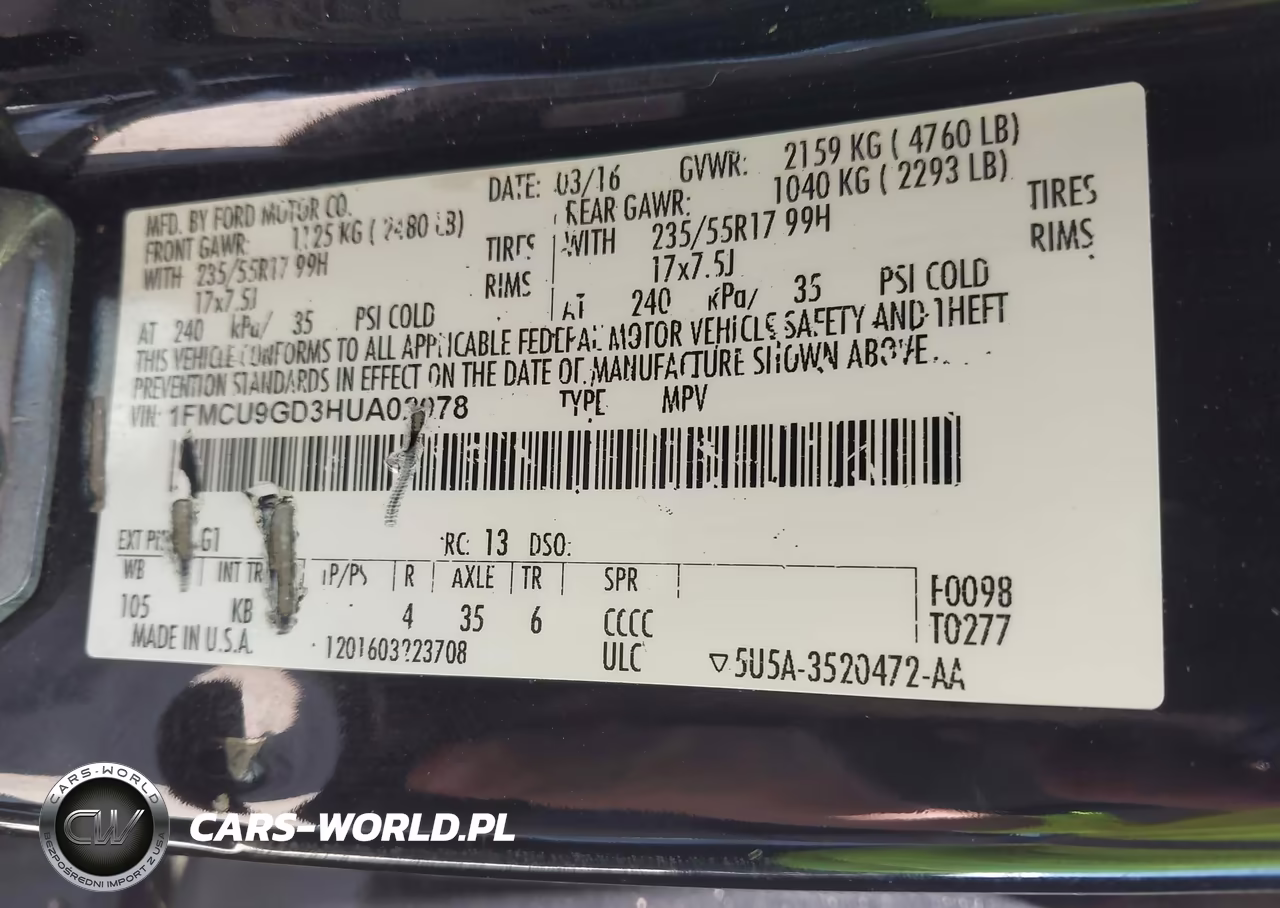 2017 Ford Escape Se VIN:1FMCU9GD3HUA02078 - 9