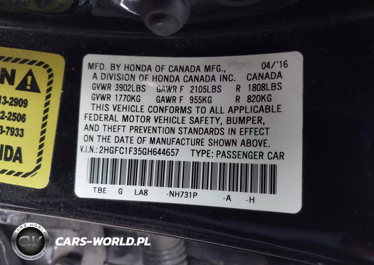 2016 Honda Civic Ex-T VIN:2HGFC1F35GH644657 - 9