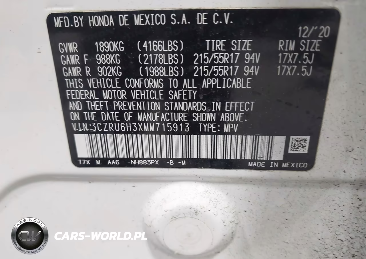 2021 Honda Hr-V Awd Lx VIN:3CZRU6H3XMM715913 - 9