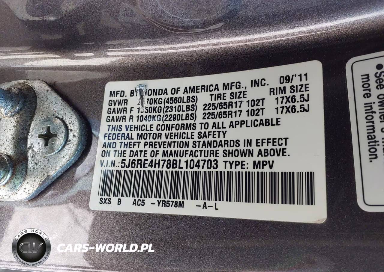 2011 Honda Cr-V Ex-L VIN:5J6RE4H78BL104703 - 9