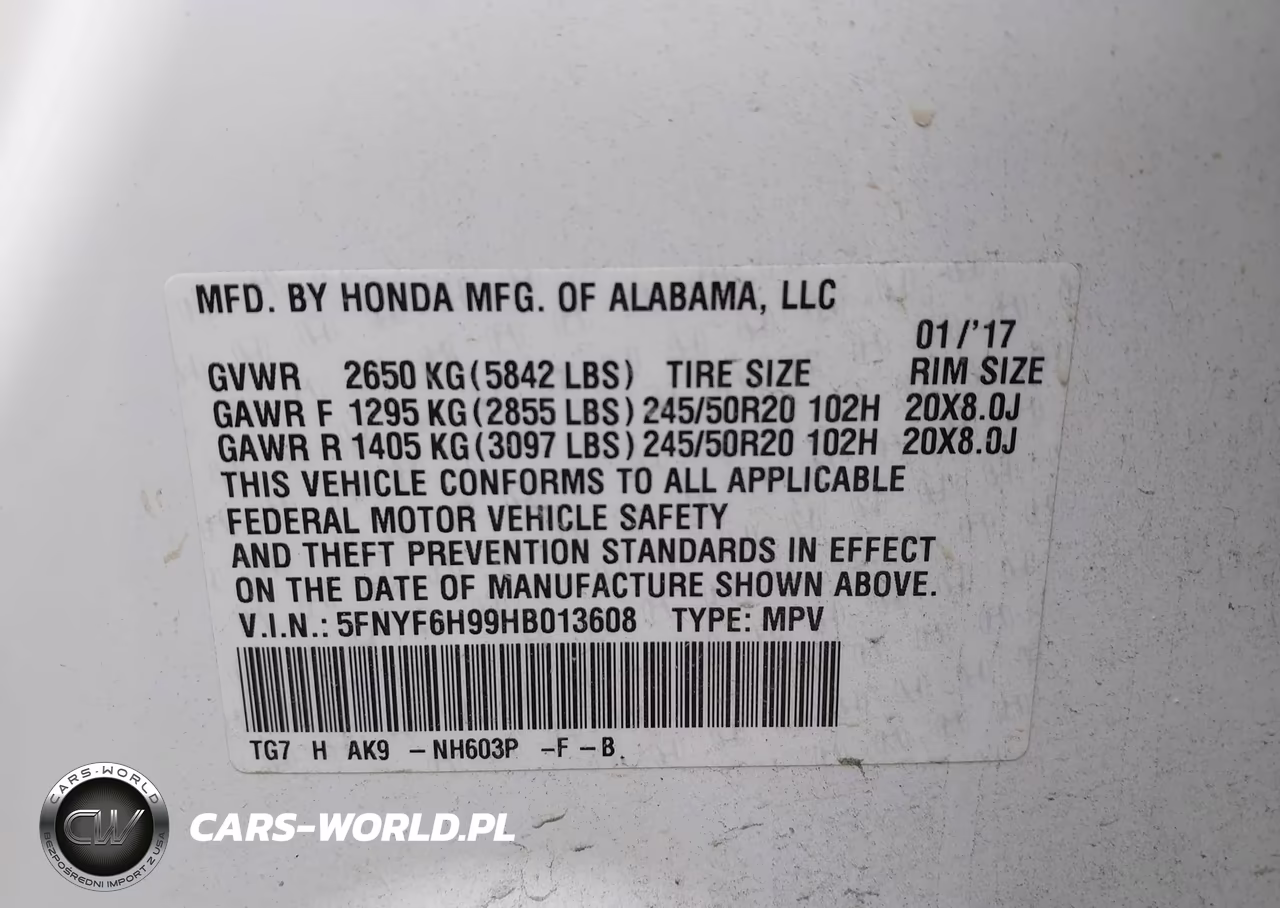 2017 Honda Pilot Touring VIN:5FNYF6H99HB013608 - 9