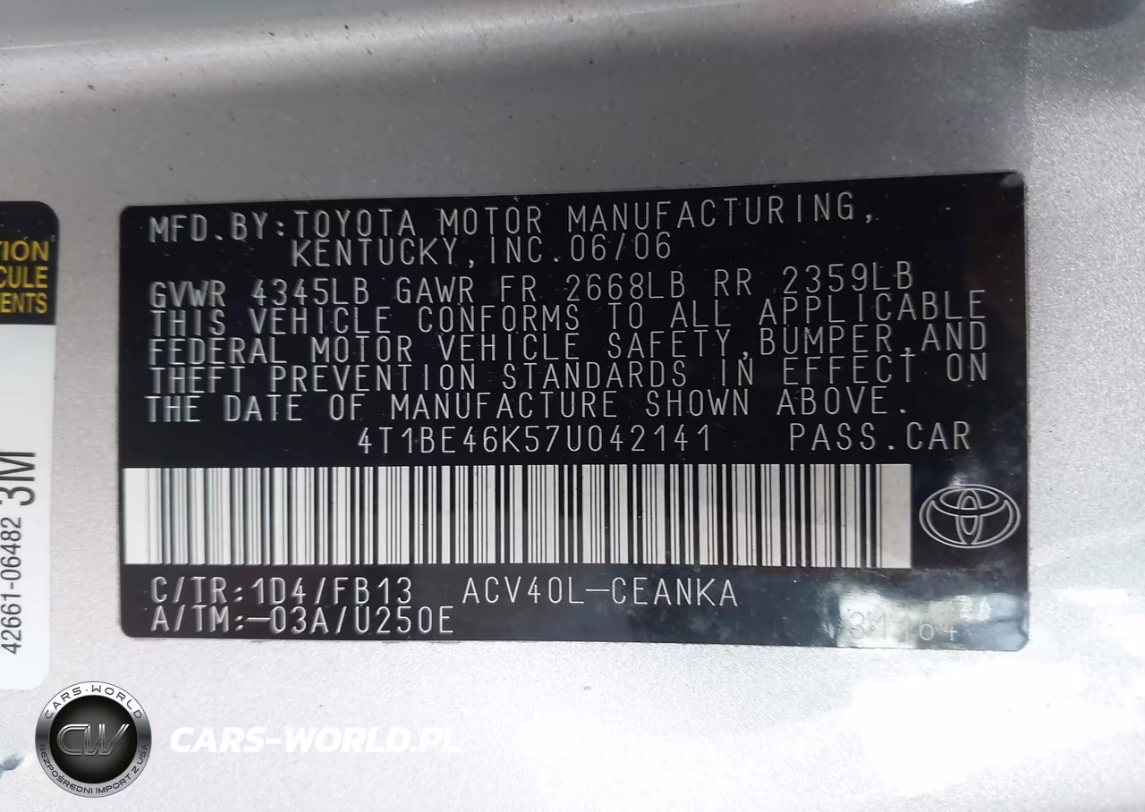 2007 Toyota Camry Le VIN:4T1BE46K57U042141 - 9