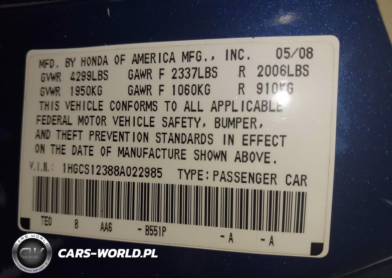 2008 Honda Accord 2.4 Lx-S VIN:1HGCS12388A022985 - 9