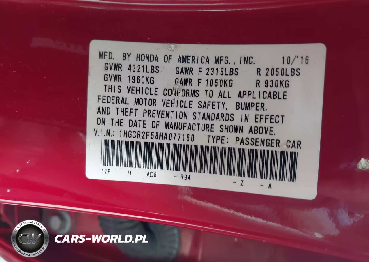 2017 Honda Accord Sport VIN:1HGCR2F58HA077160 - 9