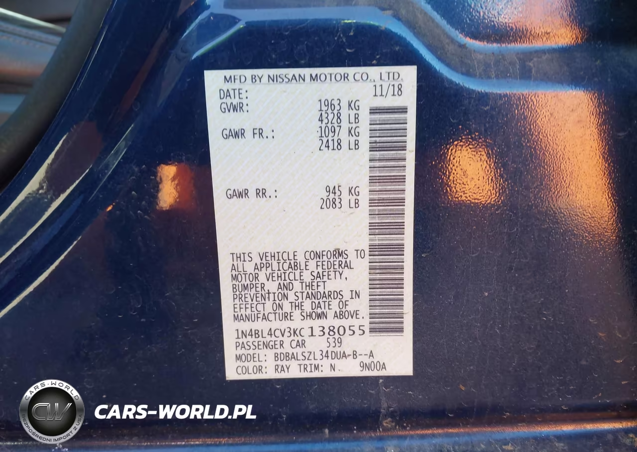 2019 Nissan Altima 2.5 Sr VIN:1N4BL4CV3KC138055 - 9
