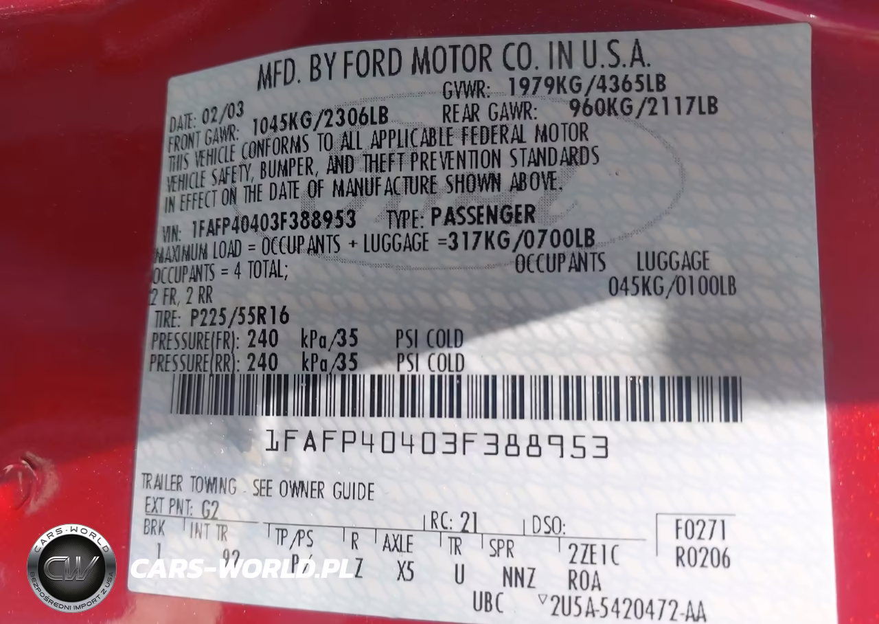 2003 Ford Mustang VIN:1FAFP40403F388953 - 9