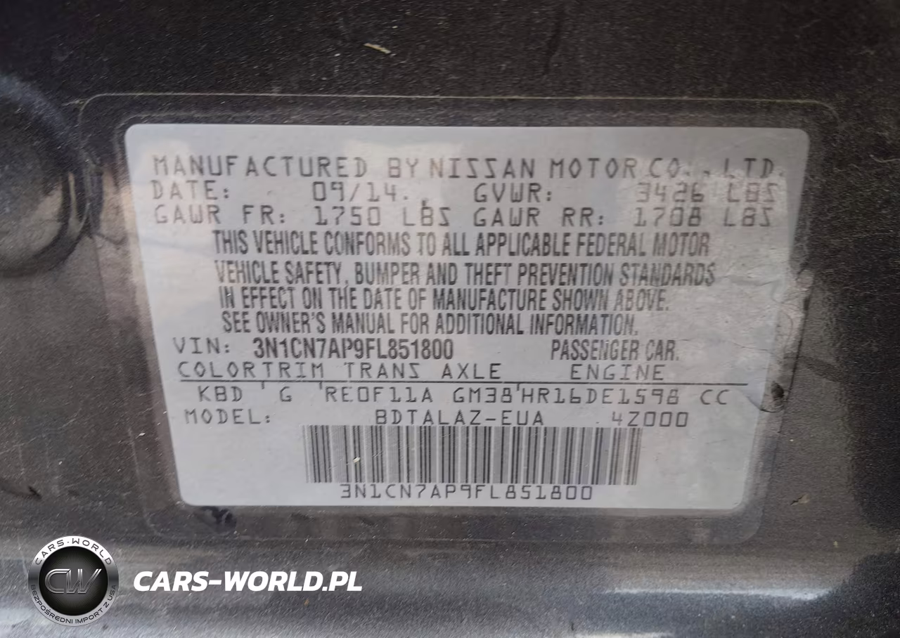 2015 Nissan Versa 1.6 S+ VIN:3N1CN7AP9FL851800 - 9