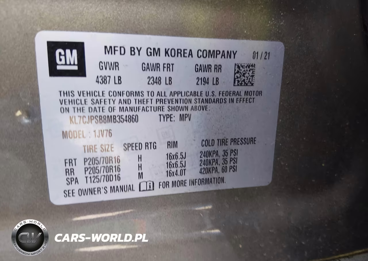 2021 Chevrolet Trax Awd Lt VIN:KL7CJPSB8MB354860 - 9