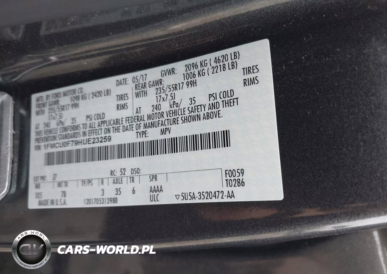 2017 Ford Escape S VIN:1FMCU0F79HUE23259 - 9