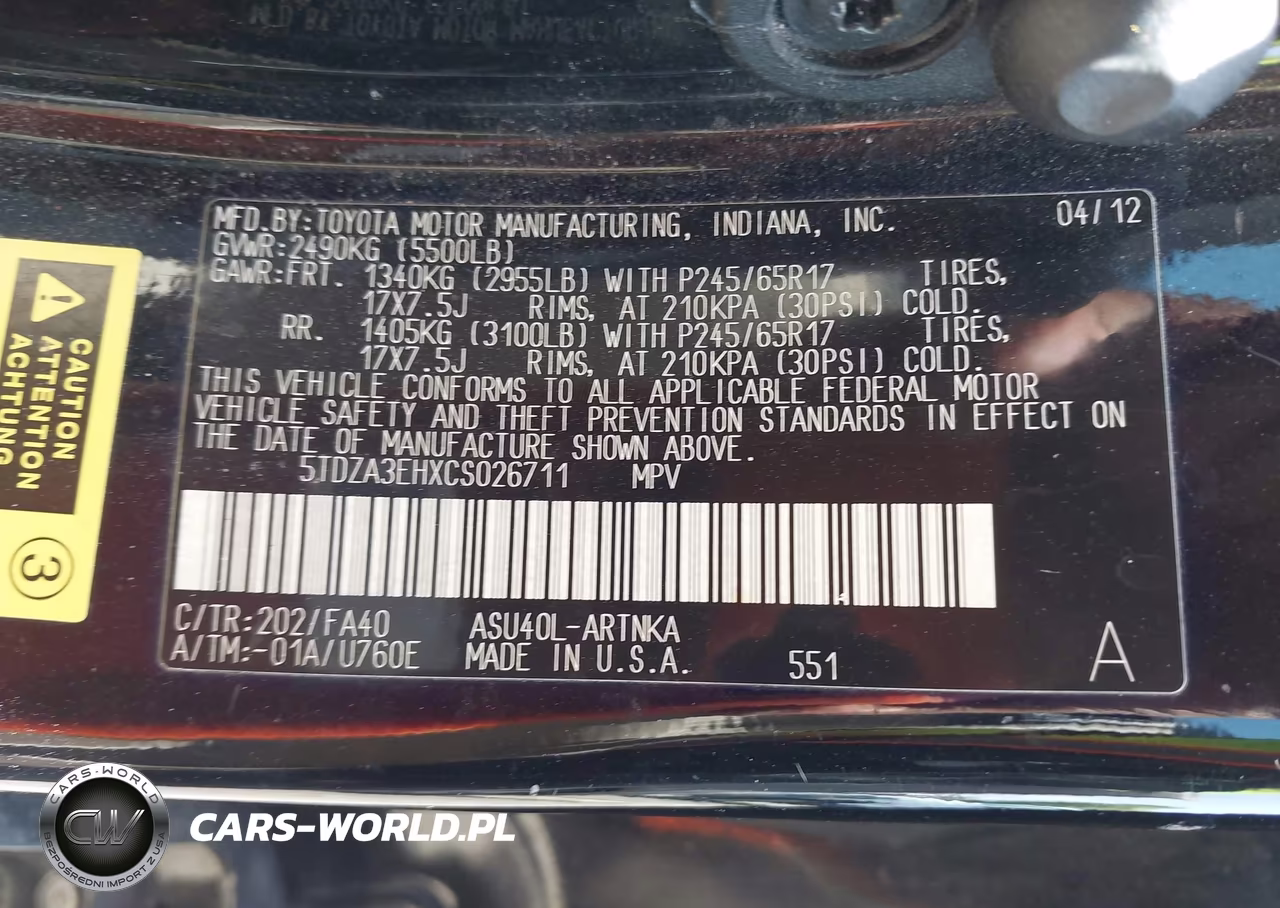 2012 Toyota Highlander VIN:5TDZA3EHXCS026711 - 9