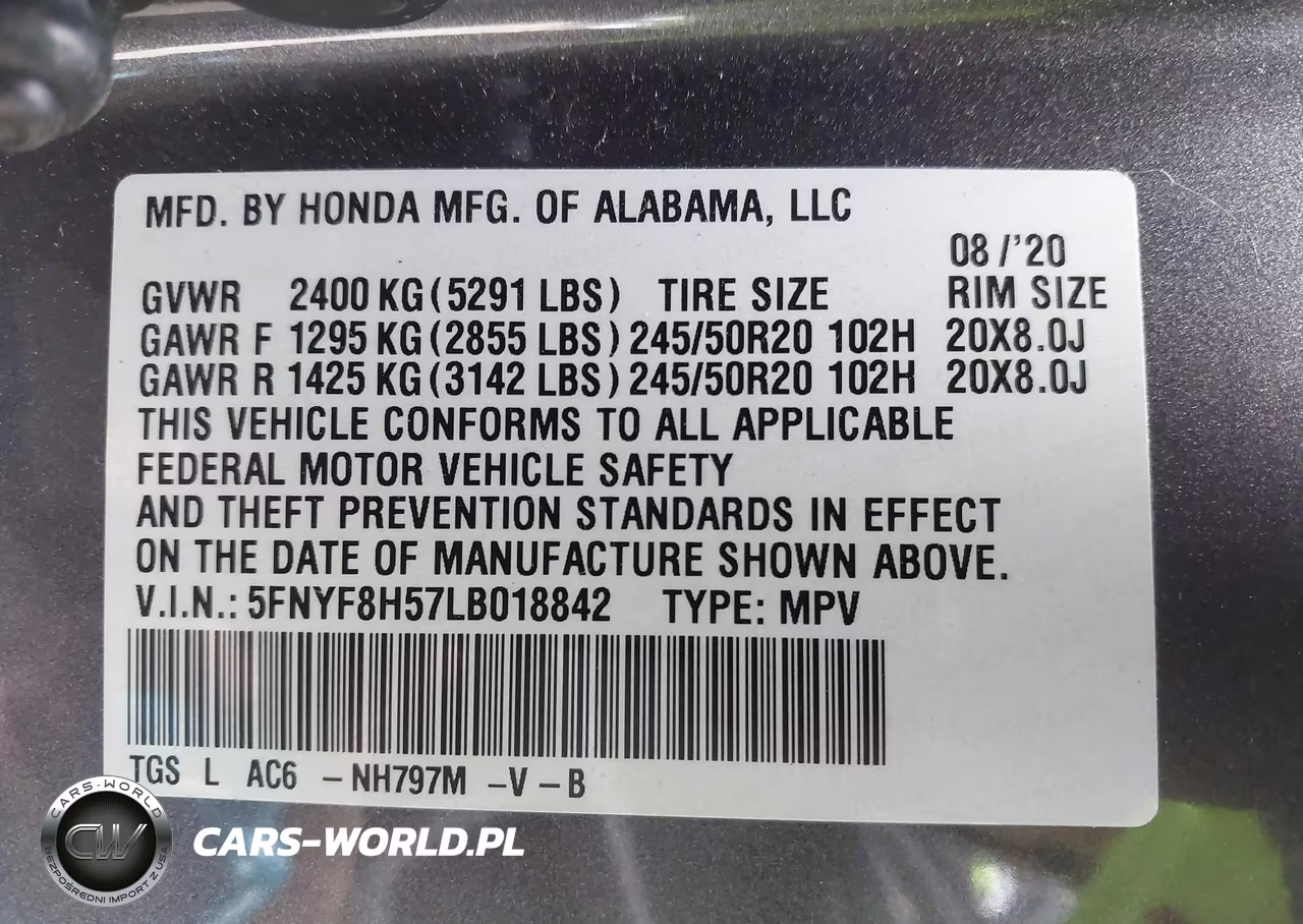 2020 Honda Passport Awd Ex-L VIN:5FNYF8H57LB018842 - 9