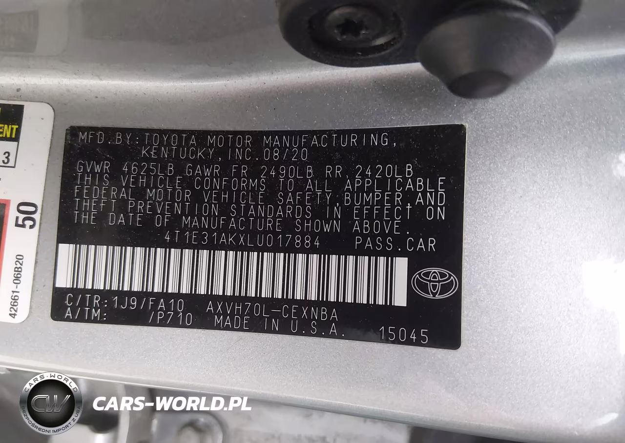 2020 Toyota Camry Le Hybrid VIN:4T1E31AKXLU017884 - 9