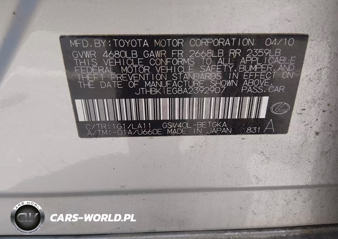 2010 Lexus Es 350 VIN:JTHBK1EG8A2392907 - 9