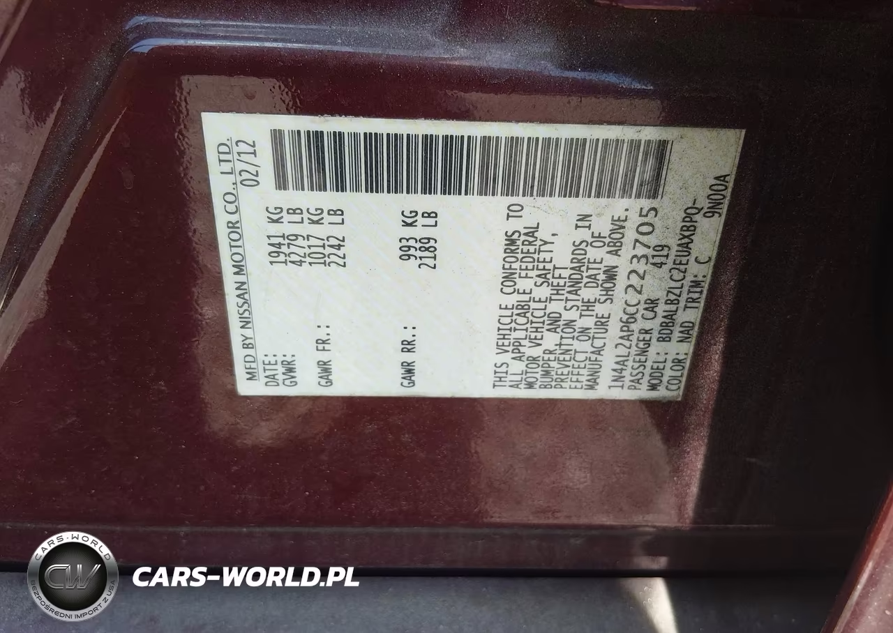 2012 Nissan Altima 2.5 S VIN:1N4AL2AP6CC223705 - 9