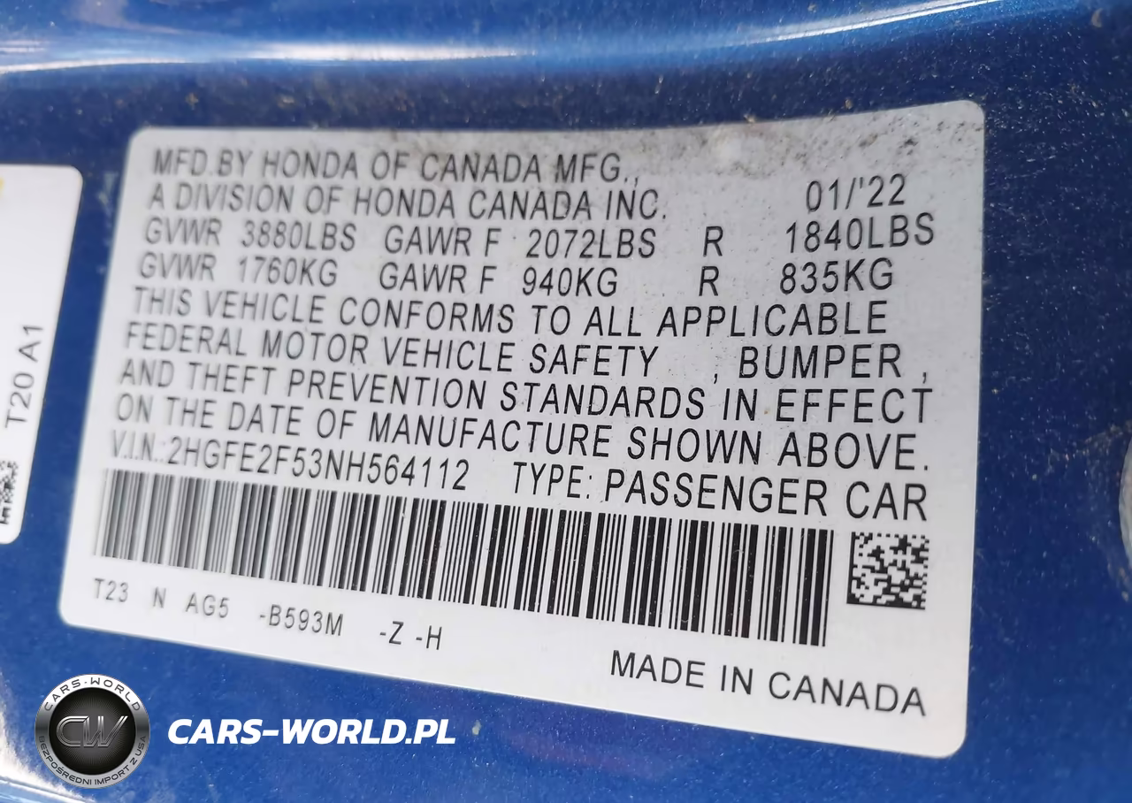 2022 Honda Civic Sport VIN:2HGFE2F53NH564112 - 9