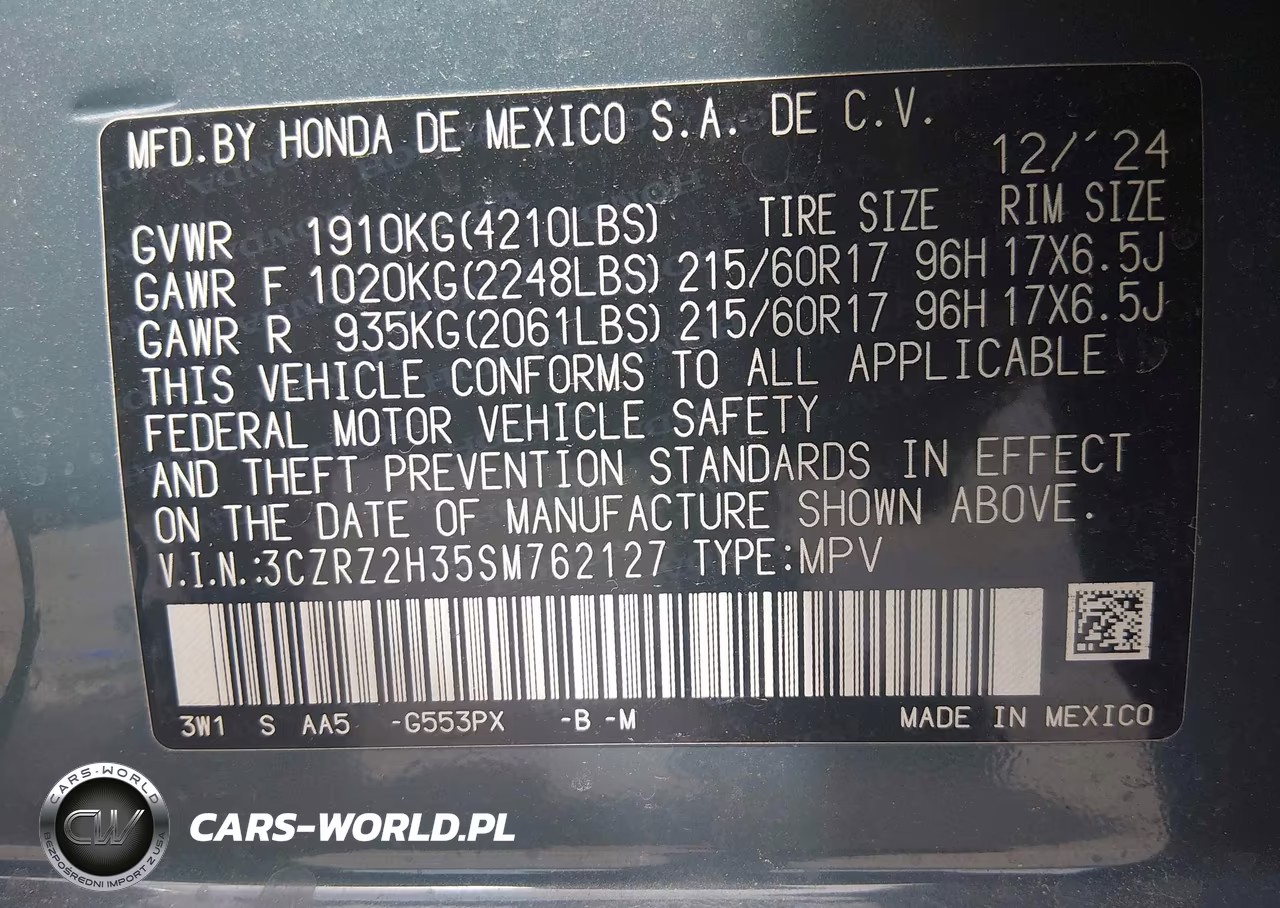 2025 Honda Hr-V Awd Lx VIN:3CZRZ2H35SM762127 - 9