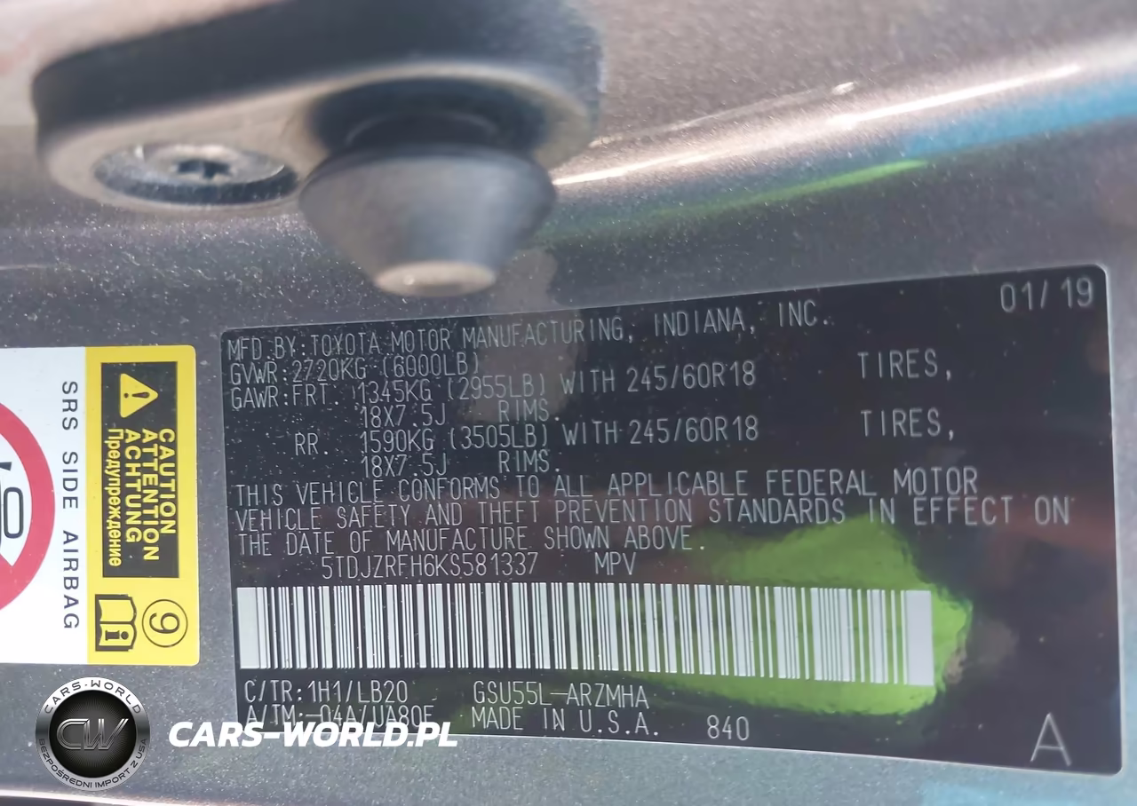 2019 Toyota Highlander Xle VIN:5TDJZRFH6KS581337 - 9