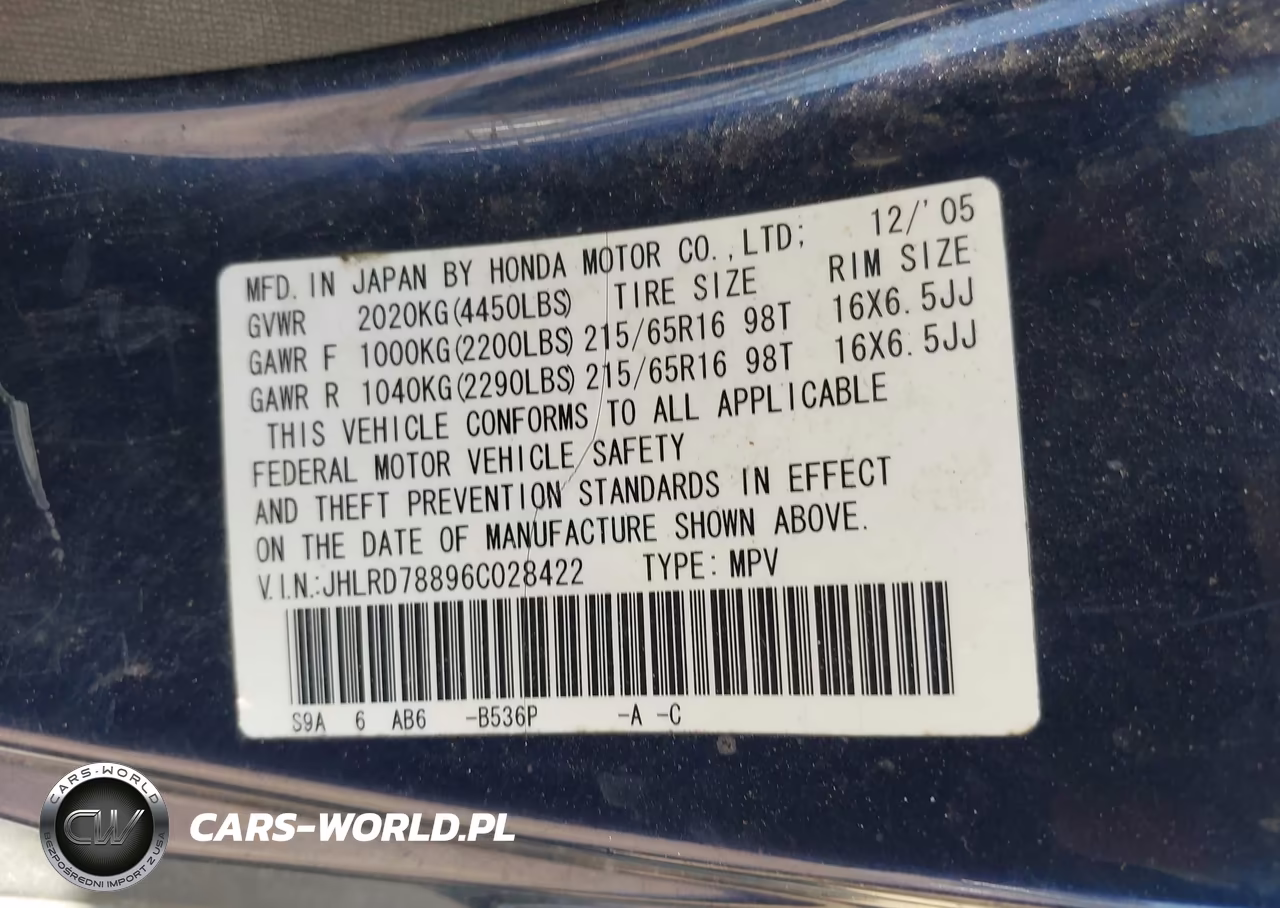 2006 Honda Cr-V Ex VIN:JHLRD78896C028422 - 9