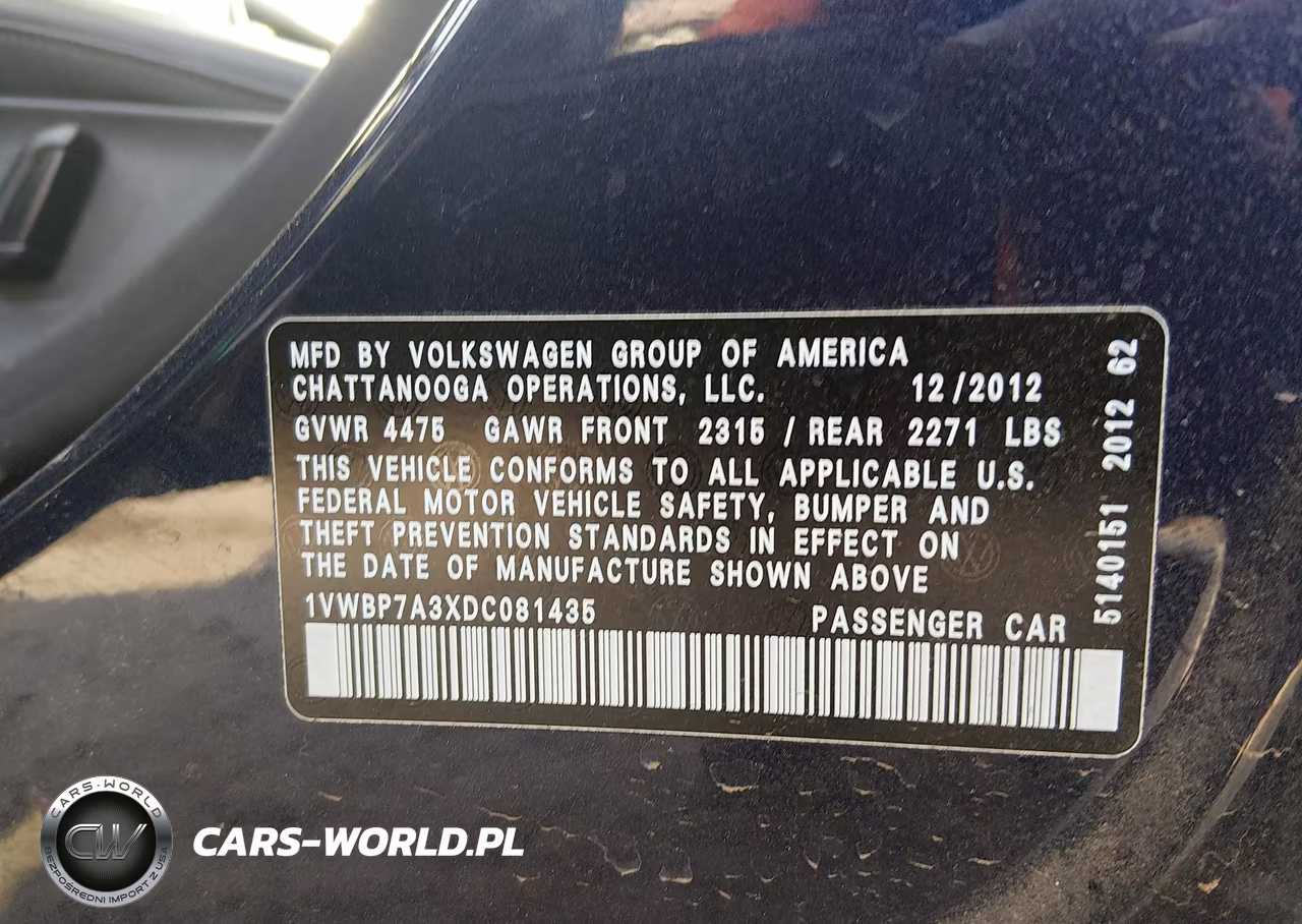 2013 Volkswagen Passat 2.5L Se VIN:1VWBP7A3XDC081435 - 9