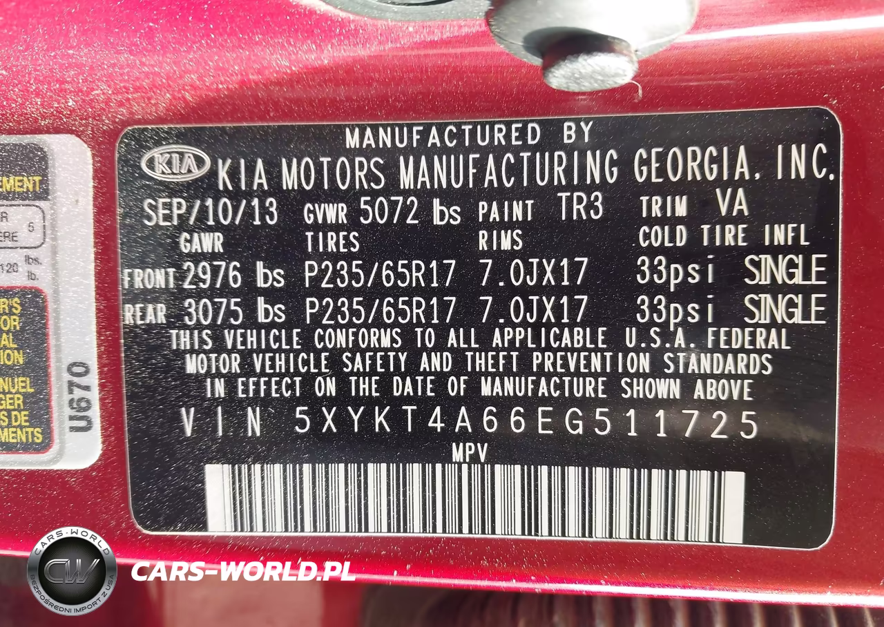 2014 Kia Sorento Lx VIN:5XYKT4A66EG511725 - 9