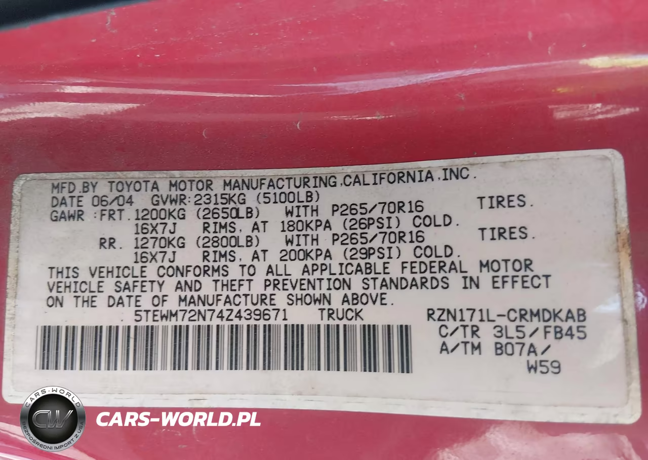 2004 Toyota Tacoma VIN:5TEWM72N74Z439671 - 9