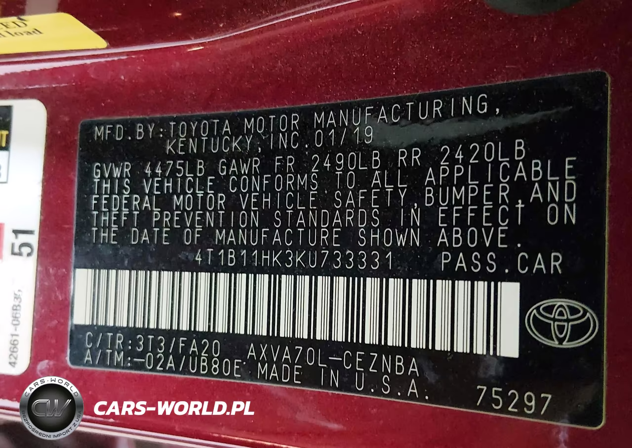 2019 Toyota Camry Le VIN:4T1B11HK3KU733331 - 9