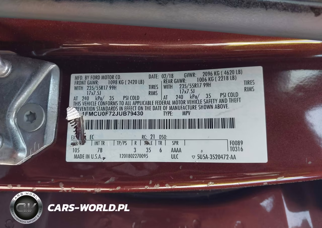2018 Ford Escape S VIN:1FMCU0F72JUB79430 - 9