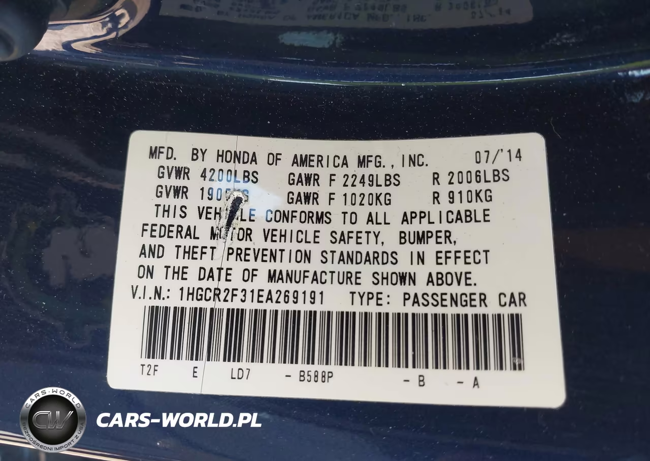 2014 Honda Accord Lx VIN:1HGCR2F31EA269191 - 9