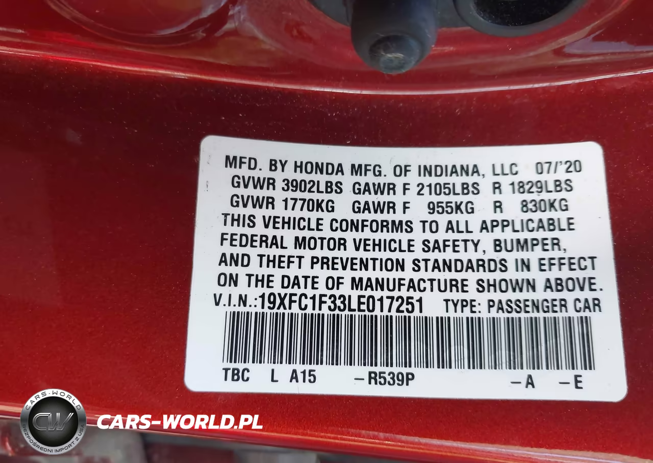 2020 Honda Civic Ex VIN:19XFC1F33LE017251 - 9
