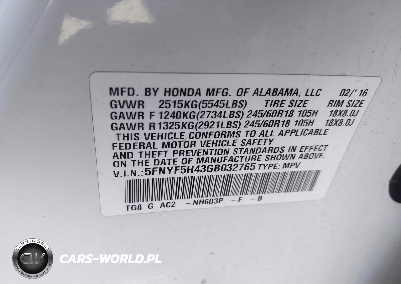 2016 Honda Pilot Ex VIN:5FNYF5H43GB032765 - 9