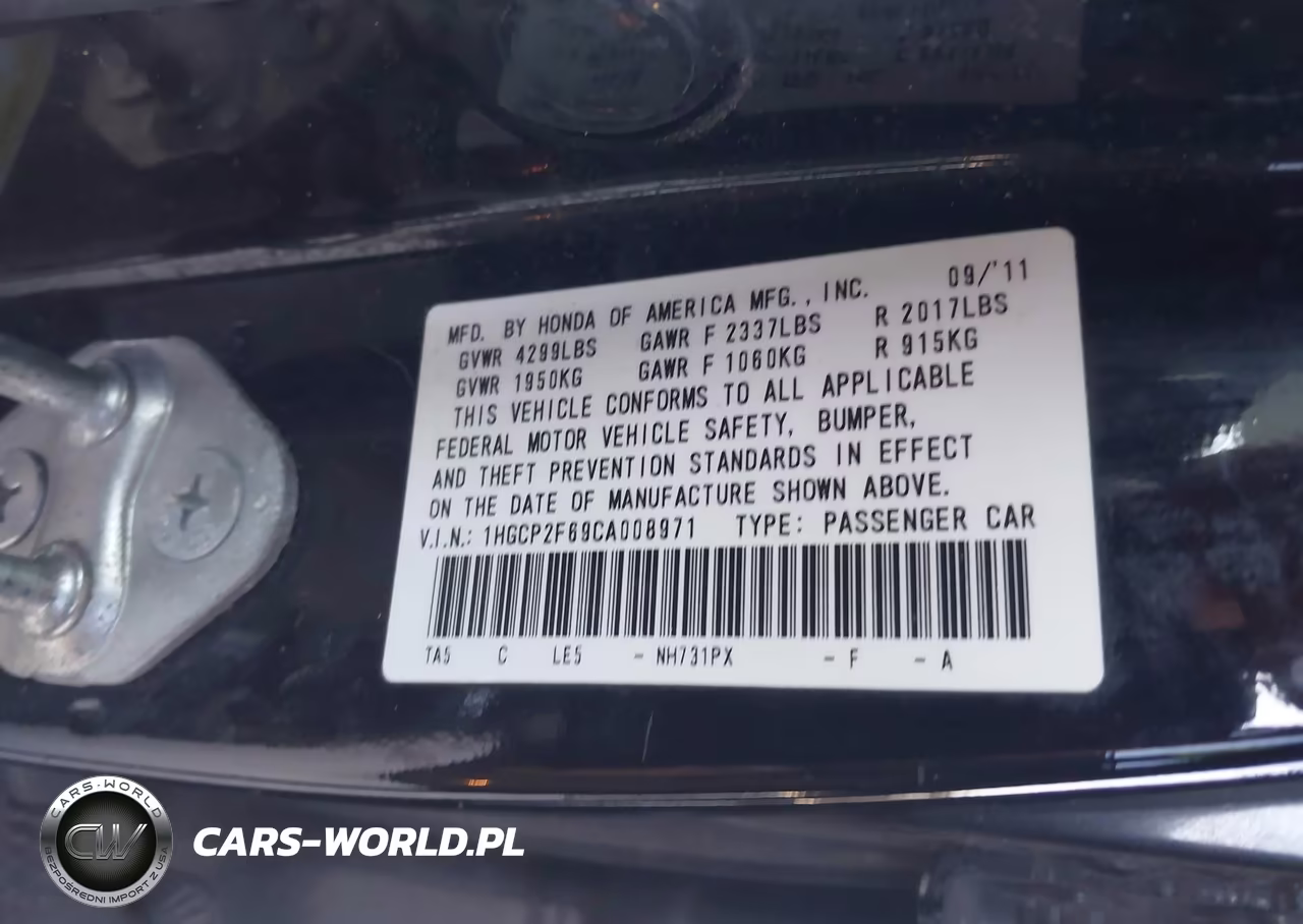 2012 Honda Accord 2.4 Se VIN:1HGCP2F69CA008971 - 9