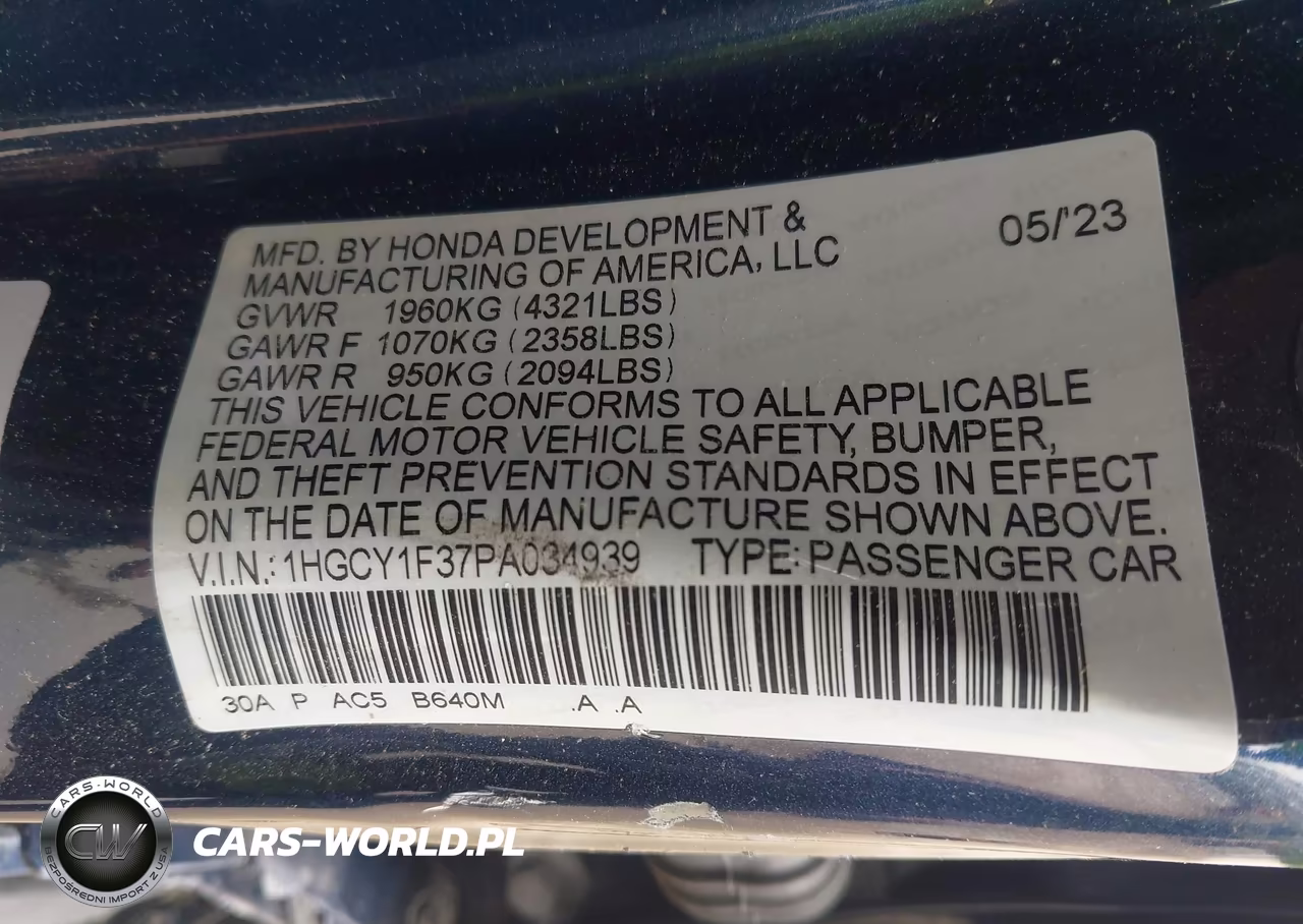 2023 Honda Accord Ex VIN:1HGCY1F37PA034939 - 9