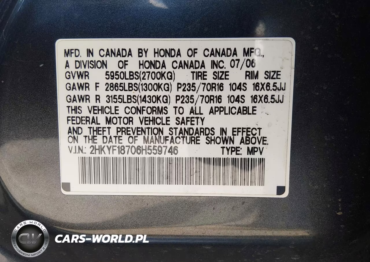 2006 Honda Pilot Ex-L VIN:2HKYF18706H559746 - 9