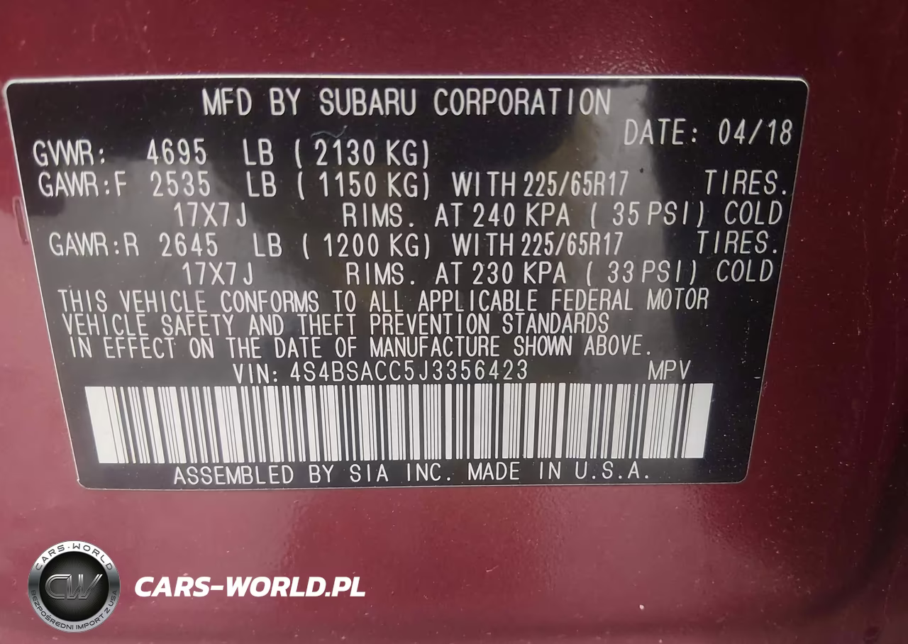 2018 Subaru Outback 2.5I Premium VIN:4S4BSACC5J3356423 - 9