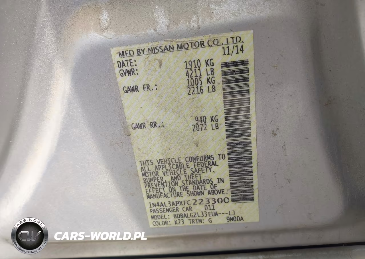2015 Nissan Altima 2.5 S VIN:1N4AL3APXFC223300 - 9