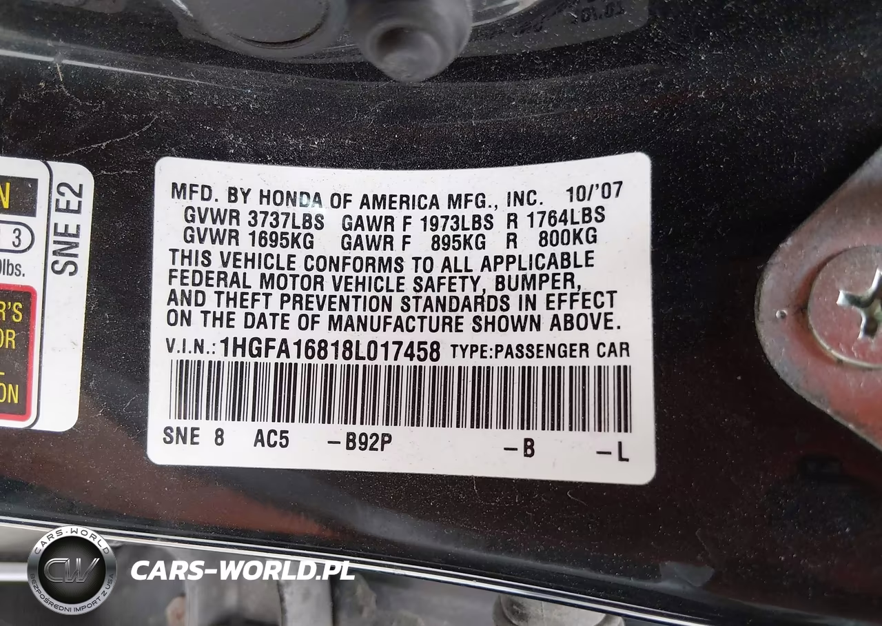 2008 Honda Civic Ex VIN:1HGFA16818L017458 - 9