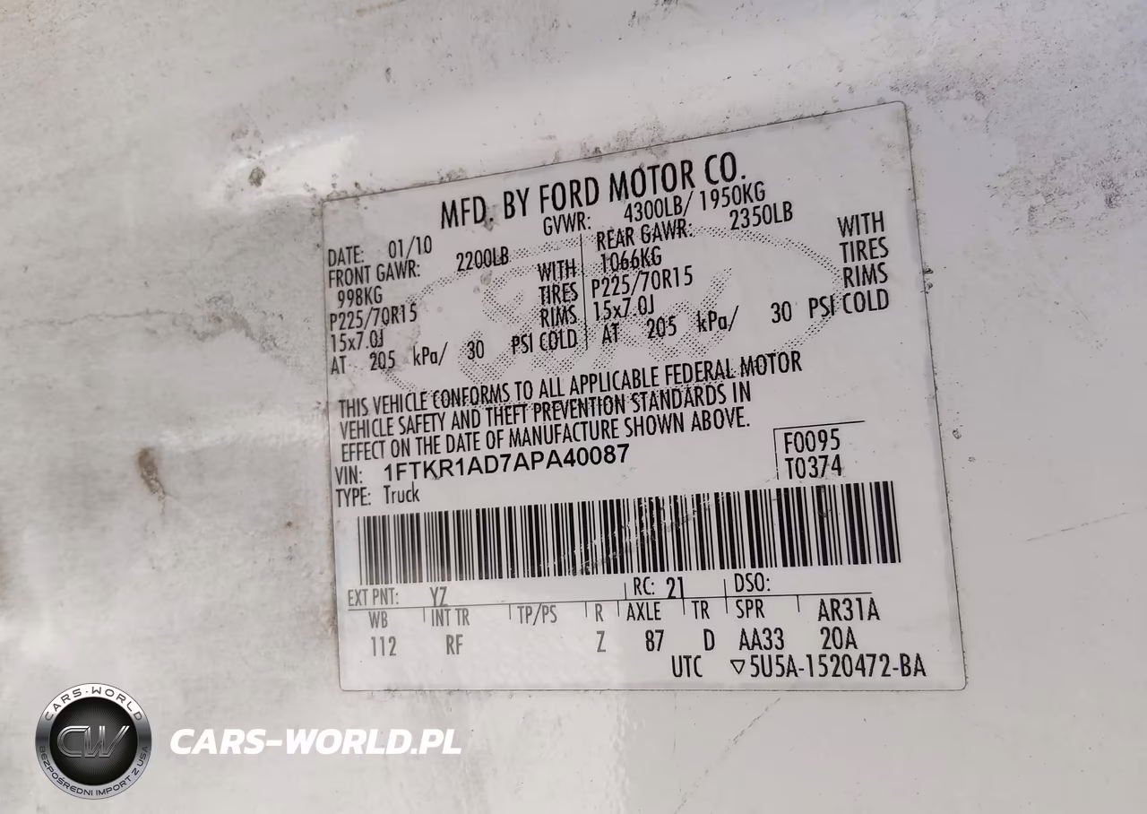 2010 Ford Ranger VIN:1FTKR1AD7APA40087 - 9